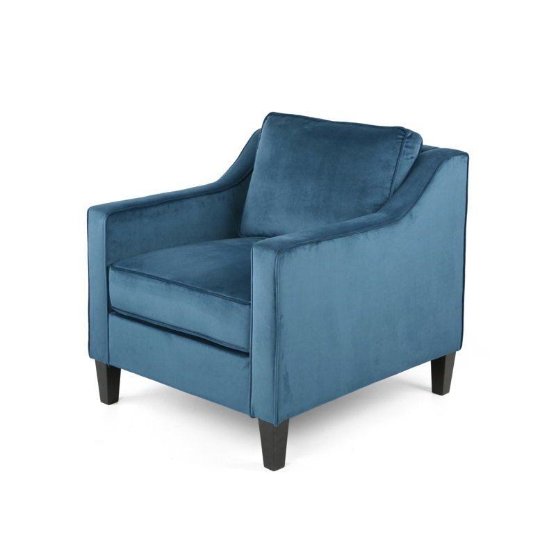 Willowford Velvet and Birch Wood Club Chair, Blue Polyester