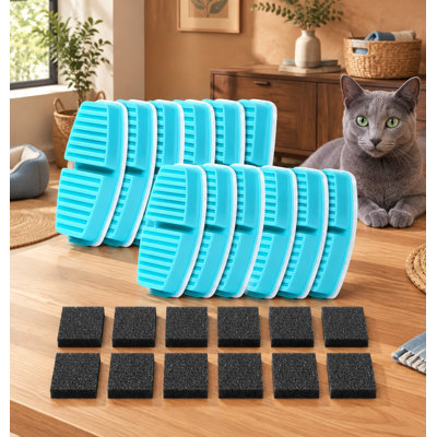 Ensemble de remplacement de 24 pièces spécialement conçu pour les fontaines à eau pour chats sans fil fonctionnant sur piles, contenant 12 filtres et 12 éponges.