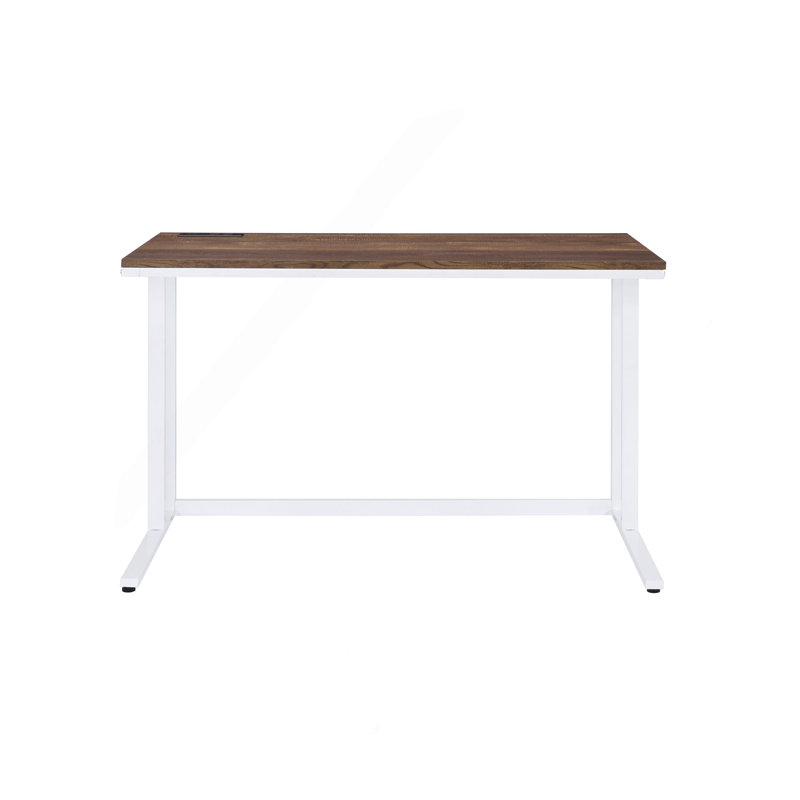 Versatile Walnut & White Writing Desk With USB Port For Efficient Work, White