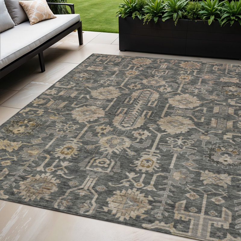 Tapis oriental lavable d'intérieur gris argenté 5 pi x 8 pi