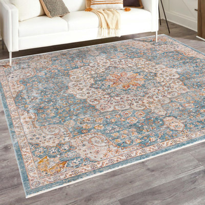 Kaleigh Oriental Blue/Rust/Ivory Area Rug