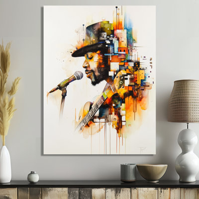 Guitarist In The City - Music Jazz Metal Wall Decor, Traditional Metal Print