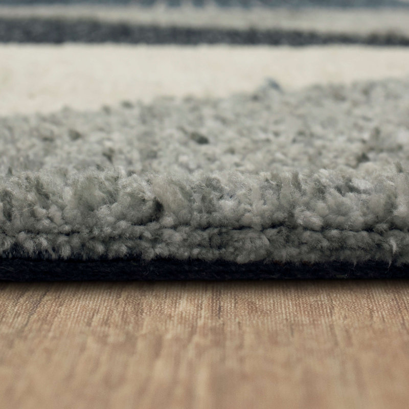 Blue and Gray Geometric Synthetic Flat Woven Area Rug