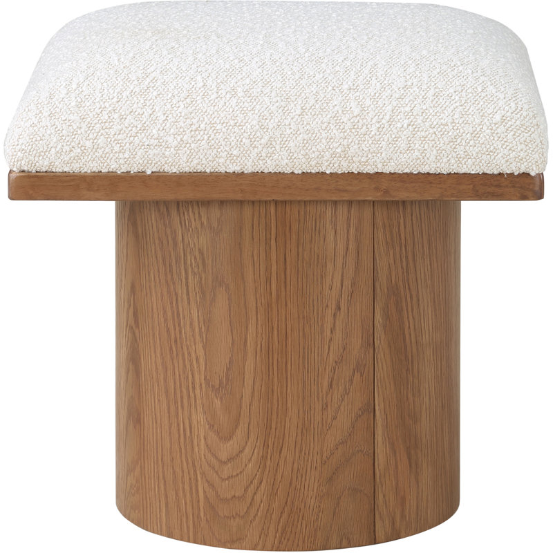 Tabouret de coiffeuse en bois massif Cniejo, Tissu crème bouclé, Noyer brun