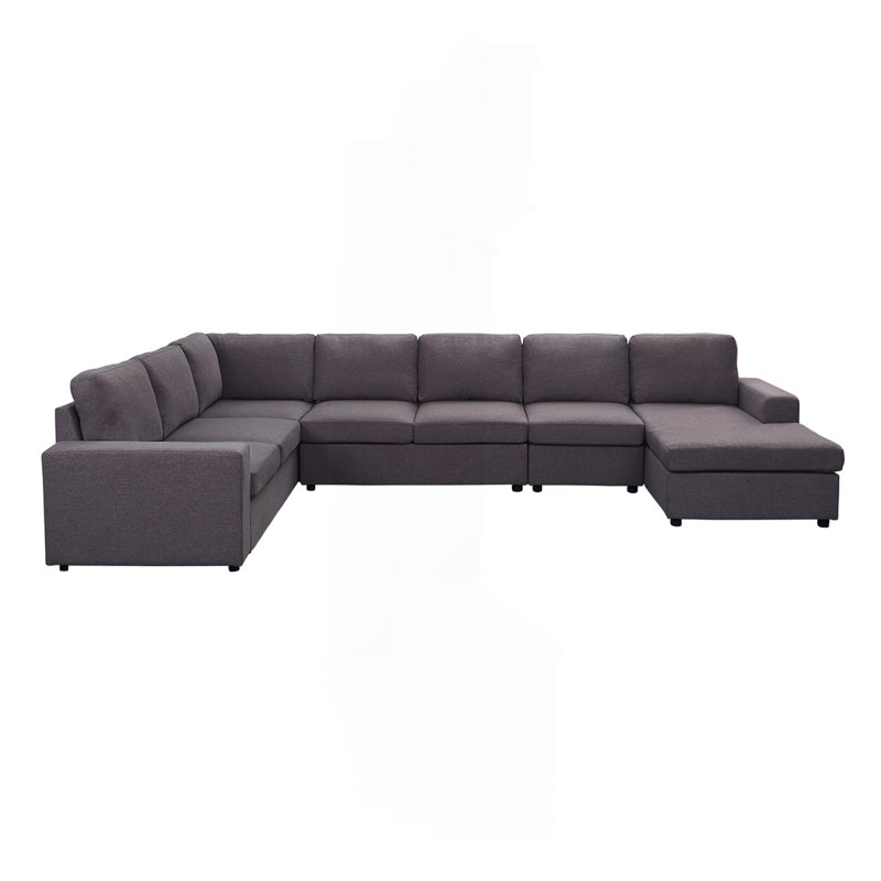 146.5" Modular Sectional Sofa With Reversible Chaise In Dark Grey Linen