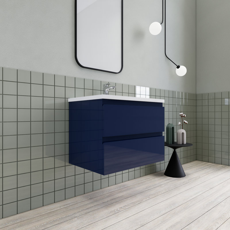 Meuble-lavabo flottant moderne simple Alcester Ivy Bronx, Bleu brillant