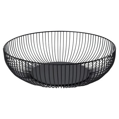 11-Inch Round Black Metal Wire Fruit Bowl - Countertop Storage Rack for Kitchen & Office, Ideal for Lemons, Bananas, Snacks