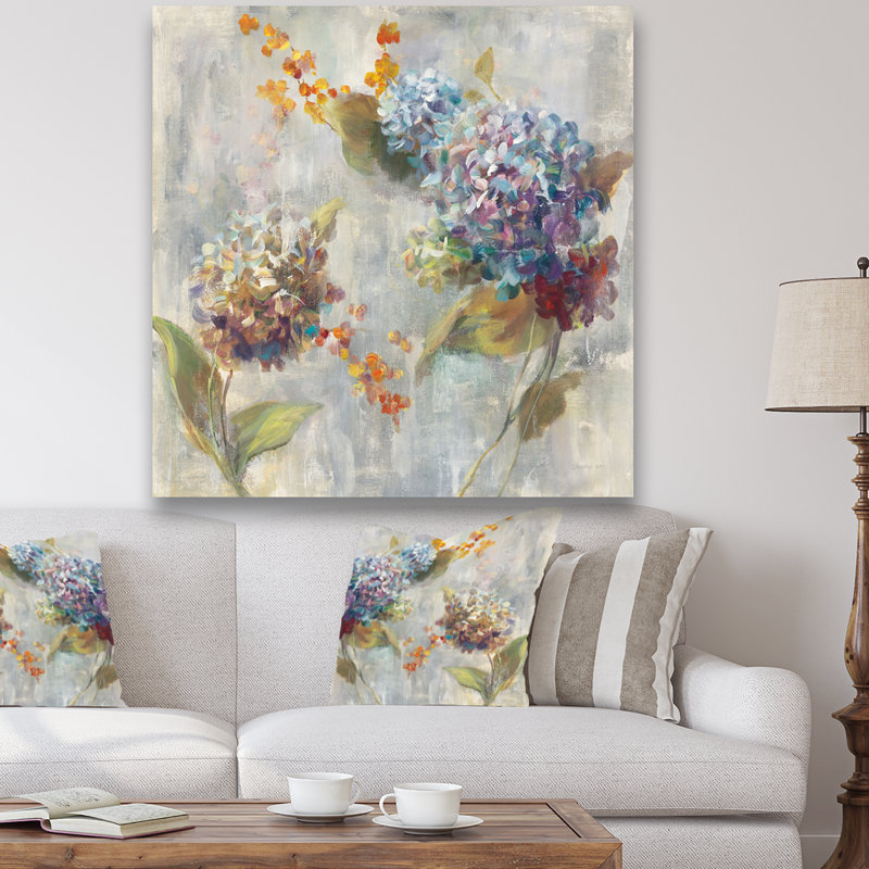 Automne hortensia - reproduction d'art sur toile tendue, H 16 po x l 16 po x P 1 po