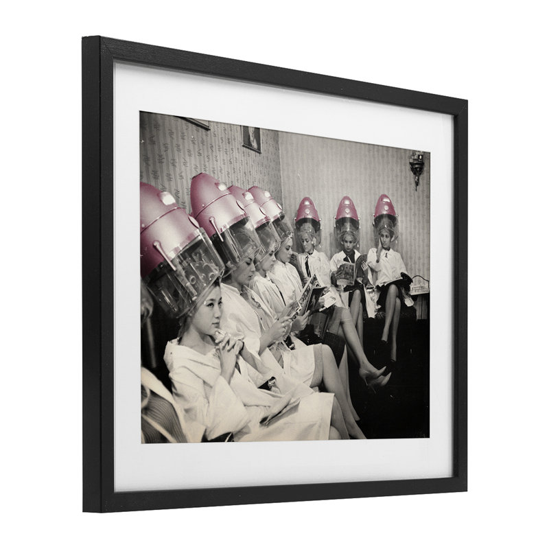 Séchoir à cheveux rétro rose, reproduction encadrée sous verre, design par Sophie 6, H 13 po x l 16 po, Cadre noir minuit