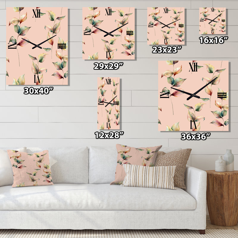 Horloge murale feuilles d'automne et branche sur pastel, Grand