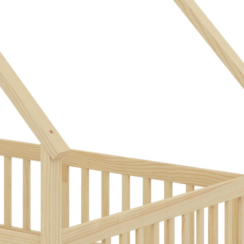 Lit en bois avec rails de sécurité, Lit double, Naturel