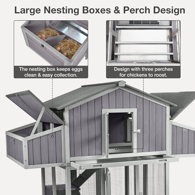 Large Chicken Coop - Unique Folding Design for Easy to Set Up - Chicken House for Outdoor with Two Nesting Box, Leakproof Pull-on Tray, and UV-Resistant Roof Panel