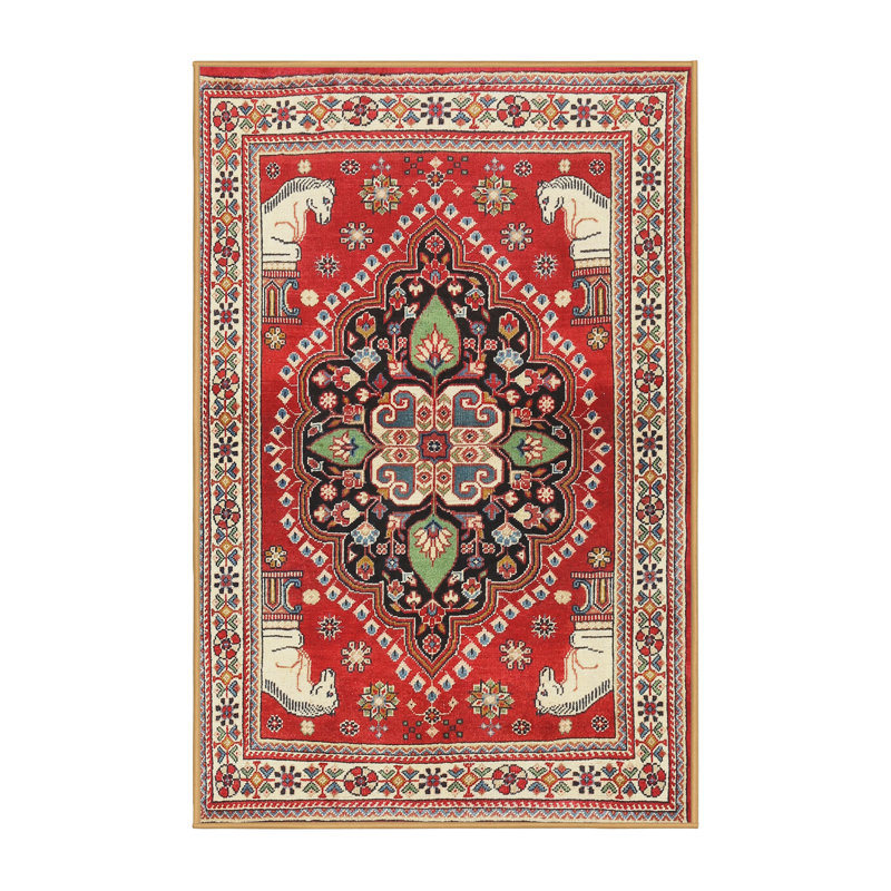 Tapis de style oriental rouge, Rectangle 5 pi x 7 pi