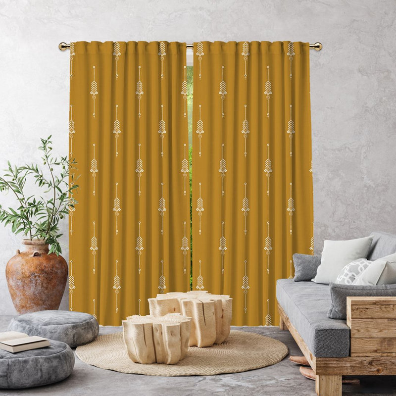 Burley Semi Sheer Curtain Pair, 140cm Width x 245cm Drop, Mustard Yellow