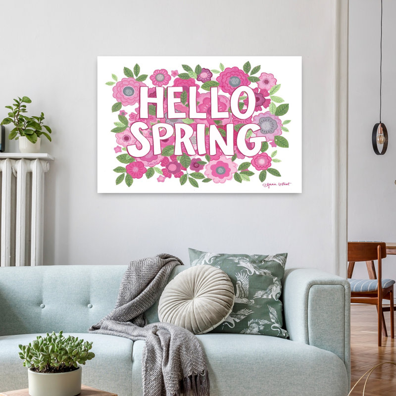 Hello Spring Contemporary Spring Flower Art, 24" H x 36" W