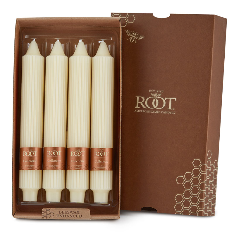 Grecian Collenette Unscented Taper Candle, Ivory, 9" H x 1.25" W x 1.25" D