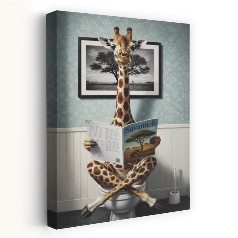 Girafe dans la salle de bain, art mural contemporain, H 36 po x l 24 po