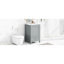 Meuble-lavabo gris de 50 cm avec lavabo, style moderne, autoportant, fini peint, porte à fermeture amortie, tablette de rangement, tiroir, panneau, céramique, métal, gris, espace, acier inoxydable