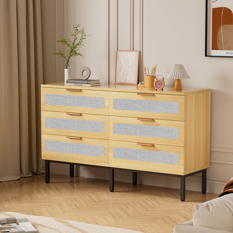 Bay Isle Home™ 6 Drawer Dresser, Modern Wood Dresser With Metal ...