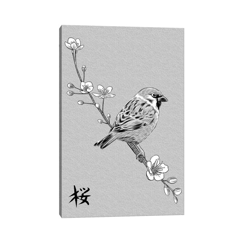 Kanji Sparrow 1 Piece Wrapped Canvas Wall Art, 101.6 cm H x 66.04 cm W x 1.91 cm D