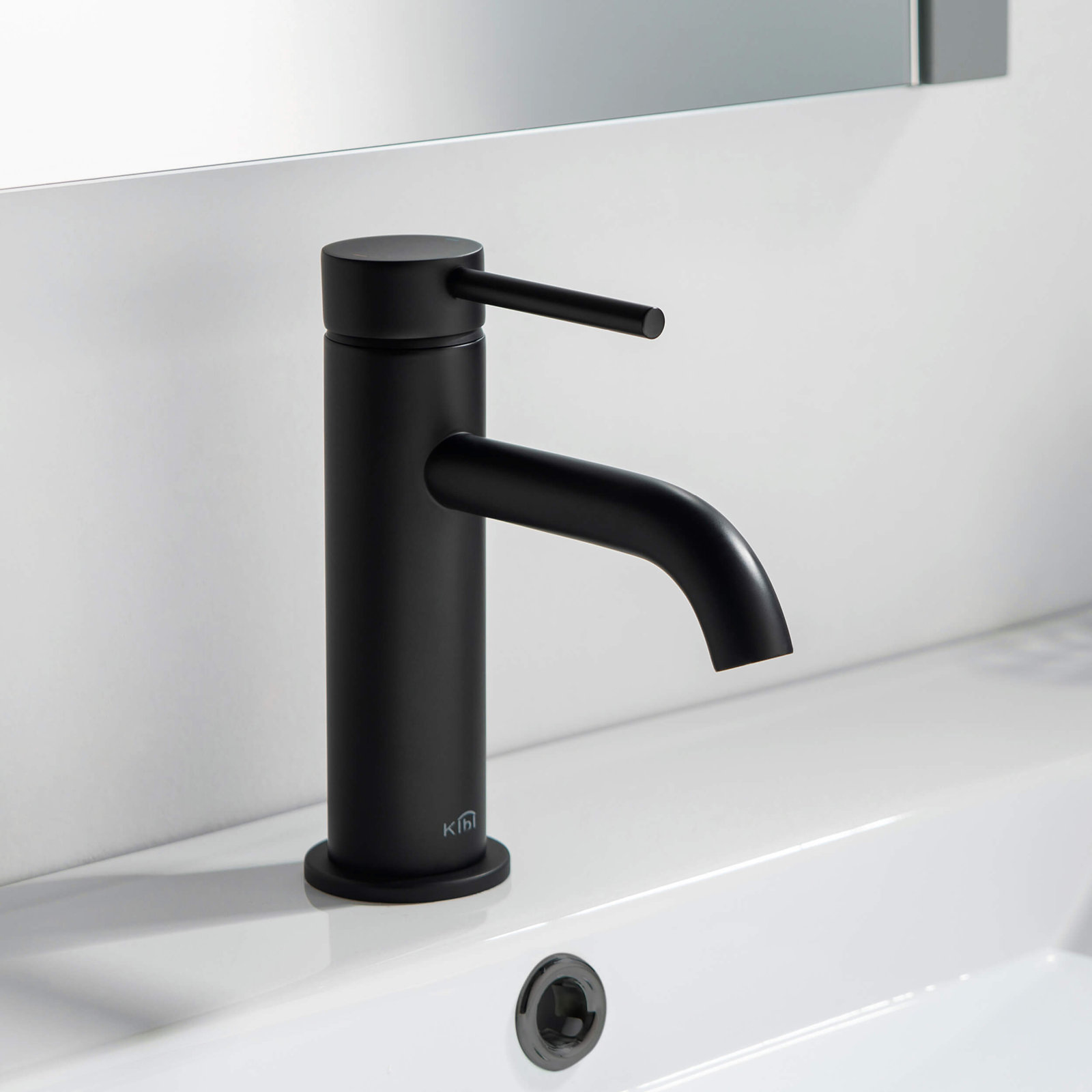 Circular Single-Hole Bathroom Faucet, Matte Black, Drain Assembly Included