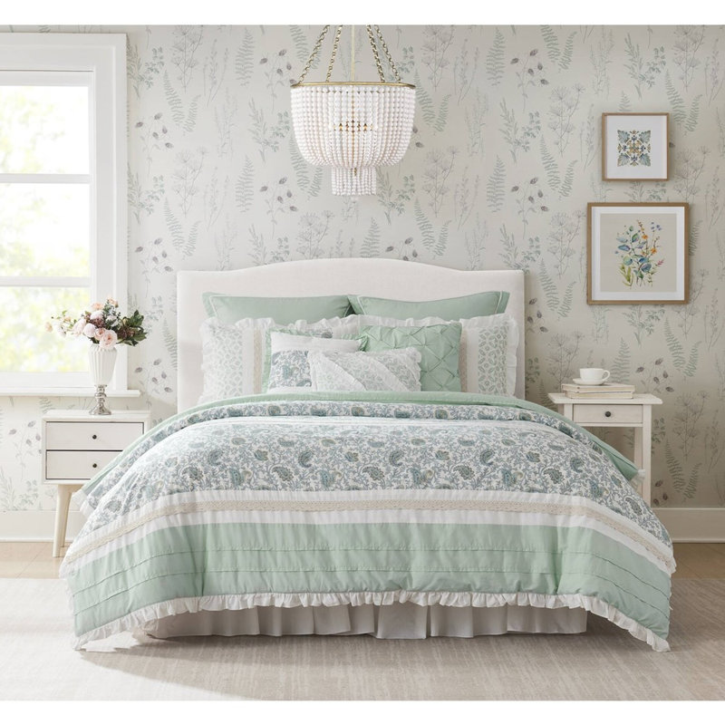 Édredon de literie pour très grand lit 9 pièces - Le décor de chambre à coucher apaisant avec bride et coussins décoratifs contient un édredon, 2 taies décoratives, 3 coussins décoratifs en coton avec dentelle Euro