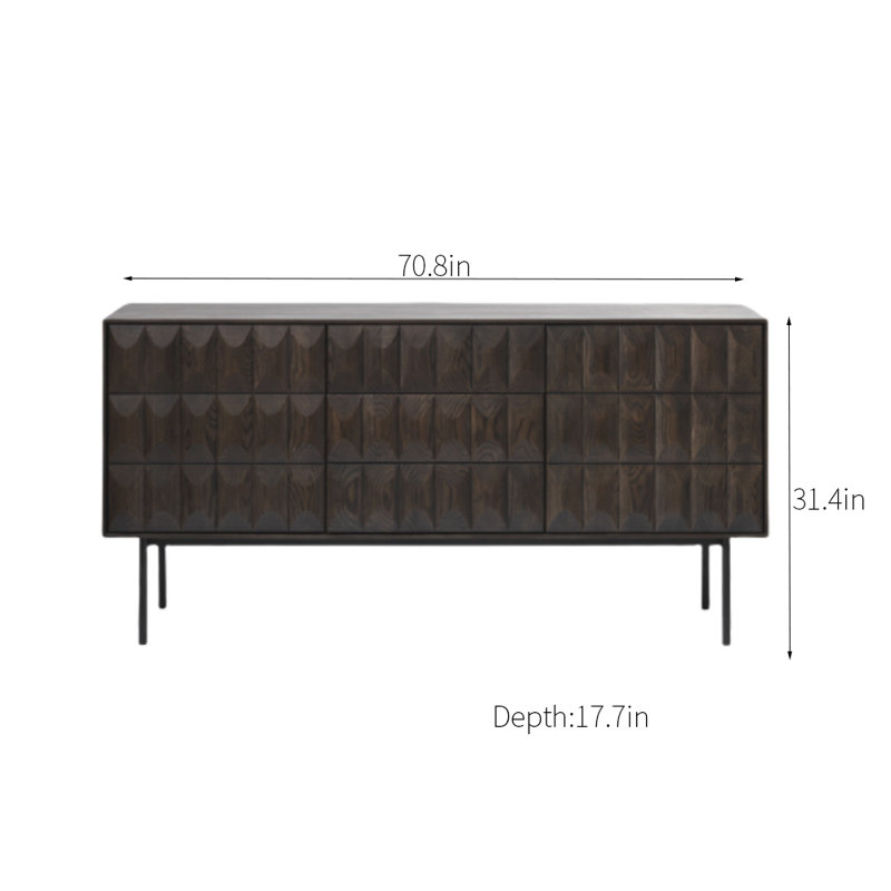 Armoire d'appoint en bois massif rétro, H 31,4 po x l 70,8 po x P 17,7 po
