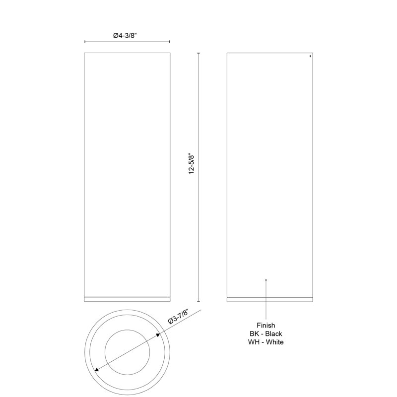 Plafonnier encastré à DEL 36 po noir Lorna 12 po (4 po de diamètre), Noir, H 12,63 po x l 4,38 po x P 4,38 po, 24 W