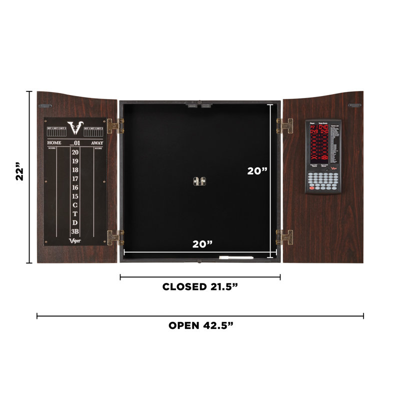 Viper Vault Bristle Dartboard and Cabinet Set with Darts, Walnut Cabinet with Pro Score Electronic Scorer