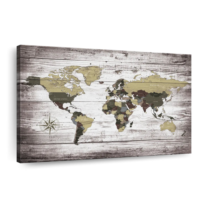«Aged World Map XXX III», reproduction sur toile, H 24 po x l 36 po x P 1,25 po