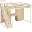 Lit mezzanine avec escalier de rangement, coiffeuse intégrée avec miroir et tiroir, garde-robe et armoires, ports et lumières de chargement USB-128509278