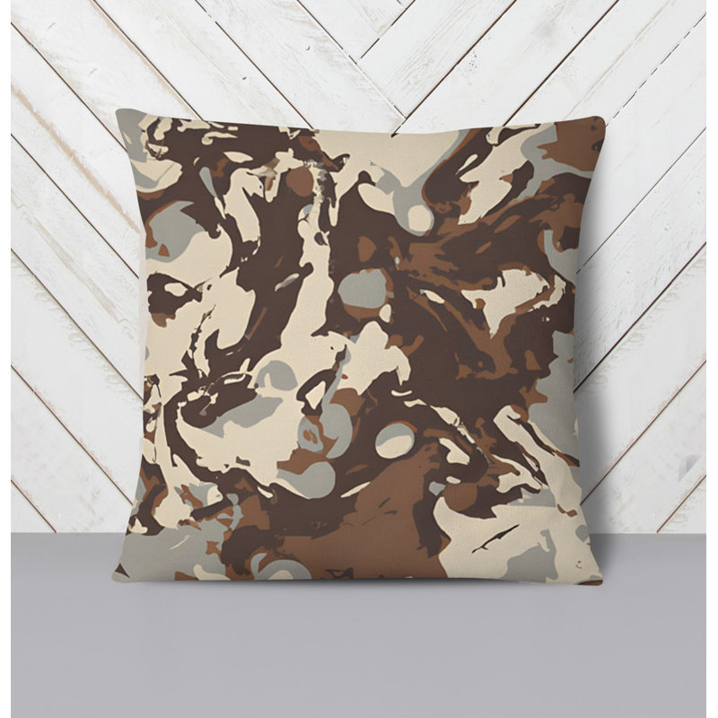 Throw Pillow With Insert, Brown/Gray Camouflage 2, 18"H x 18"W