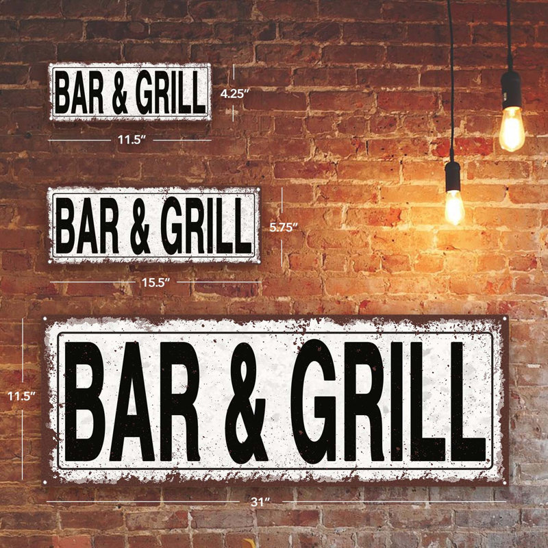 Bar & Grill Metal Sign, 5.75" H x 15.5" W x 0.04" D