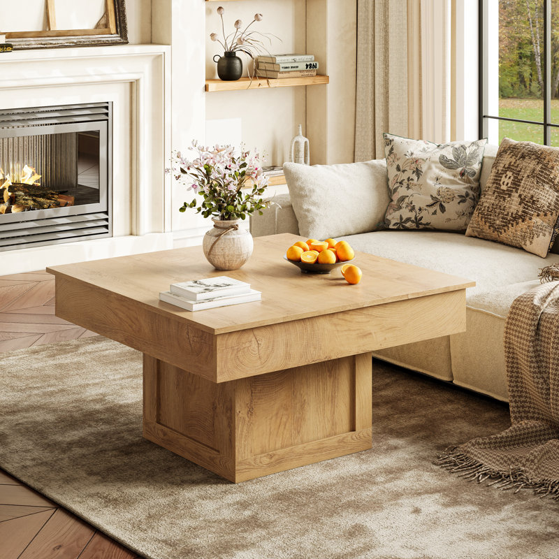 Table basse en bois manufacturé à DEL 30,5 po Gardal, Brun pâle, Brun pâle
