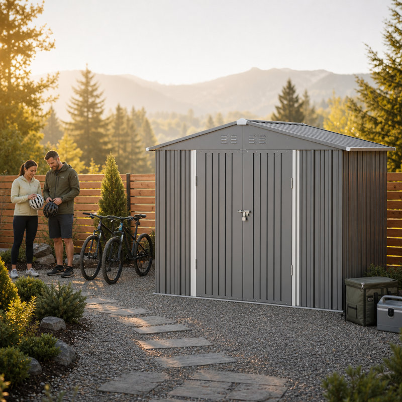 8 ft. Wx 6 ft. D Outdoor Metal Storage Shed, Dark Gray