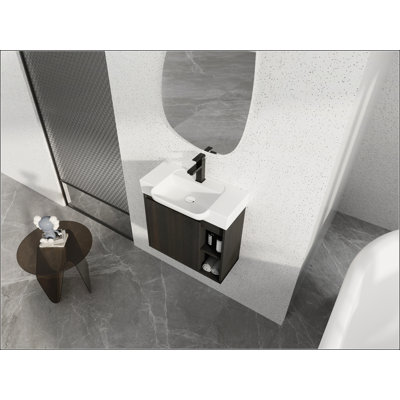 Meuble-lavabo mural 24 po avec lavabo en céramique blanche, porte à fermeture en douceur et finition brillante pour les salles de bain modernes