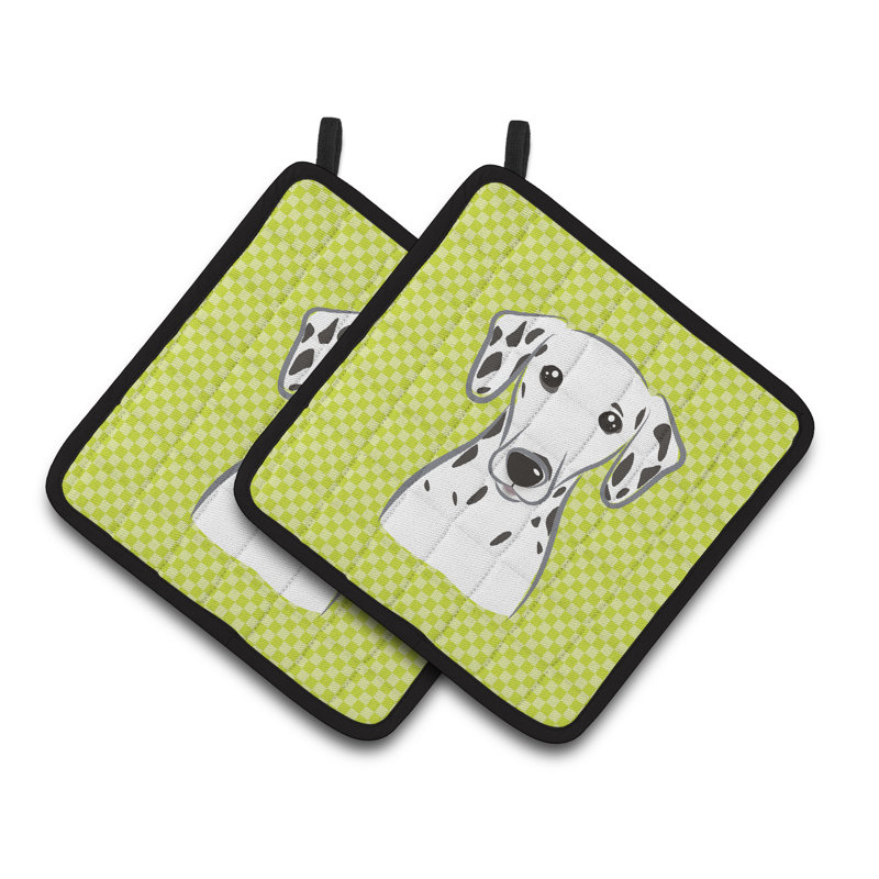 Cuisinier poignée dalmatien caroline trésors Checkerboard, Vert lime