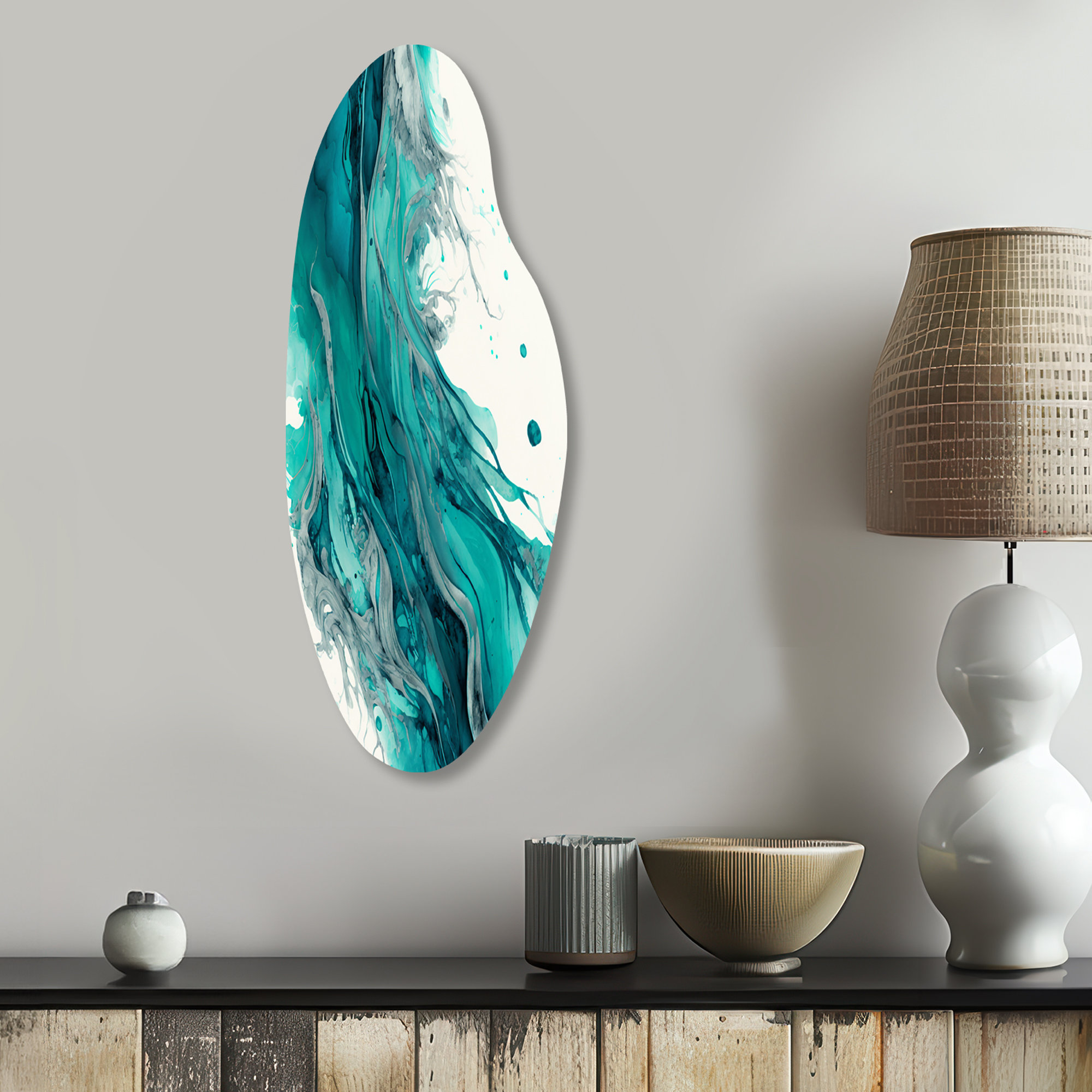 Ivy Bronx Turquoise Waves In Paradise VII - Abstract Liquid Ink Curved ...