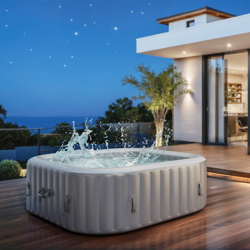 RELXTIME ProSeries 6-Person Upgraded Square Inflatable Hot Tub – 73x73 Inch  Portable Spa with 15-Piece Pro Kit, Grey Reinforced Design for Ultimate Durability