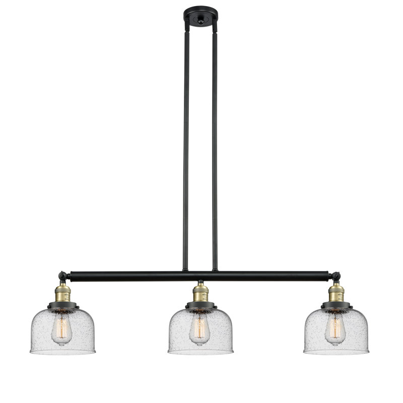 Jebediah 3-Light Metal Kitchen Island Pendant with Glass Shades, Seedy, No Bulb Included, Polished Nickel