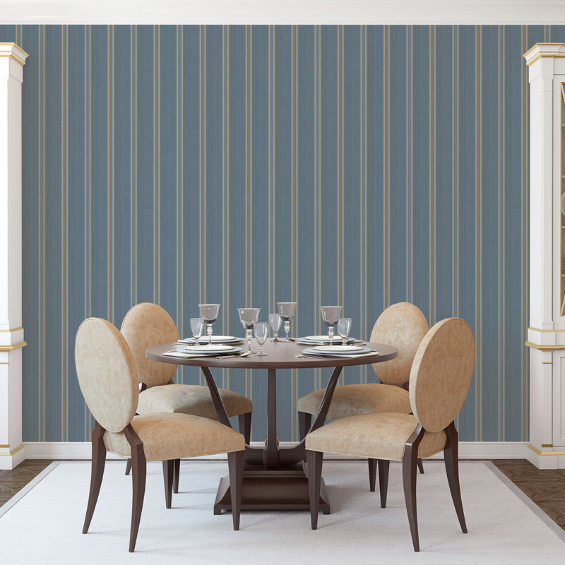 Moffitt 10m x 53cm Textured Satin Wallpaper Roll, Blue/ Gold