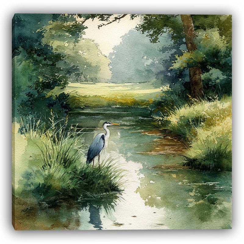 Shoreline Stroll Heron - art mural sur toile tendue, H 20 po x l 20 po