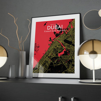 Dubai City Map In Contrast - No Frame Print