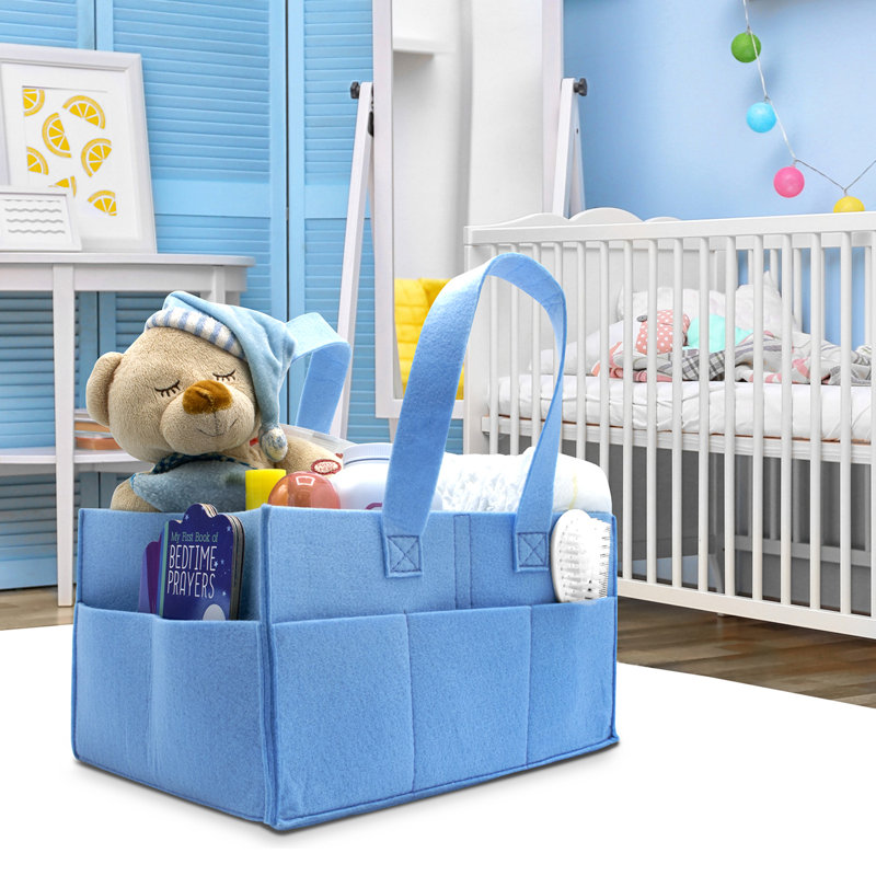Blue Felt Portable Diaper Caddy with Handle