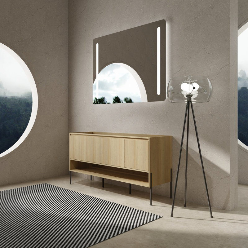 Meuble-lavabo 60 po - Armoire 4 portes, bois d'ingénierie, moderne, finition chêne avec portes