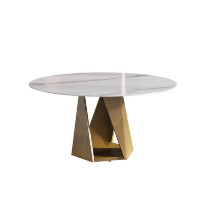 59.05" Round Marble Dining Table with Iron Metal Base, Artificial Marble for 6-8 People, Dining Room/Living Room Kitchen Dining Table(Dining Table On