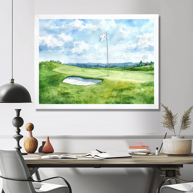 Horizon I - décoration murale de golf, Cadre simple, H 12 po x l 20 po, Blanc
