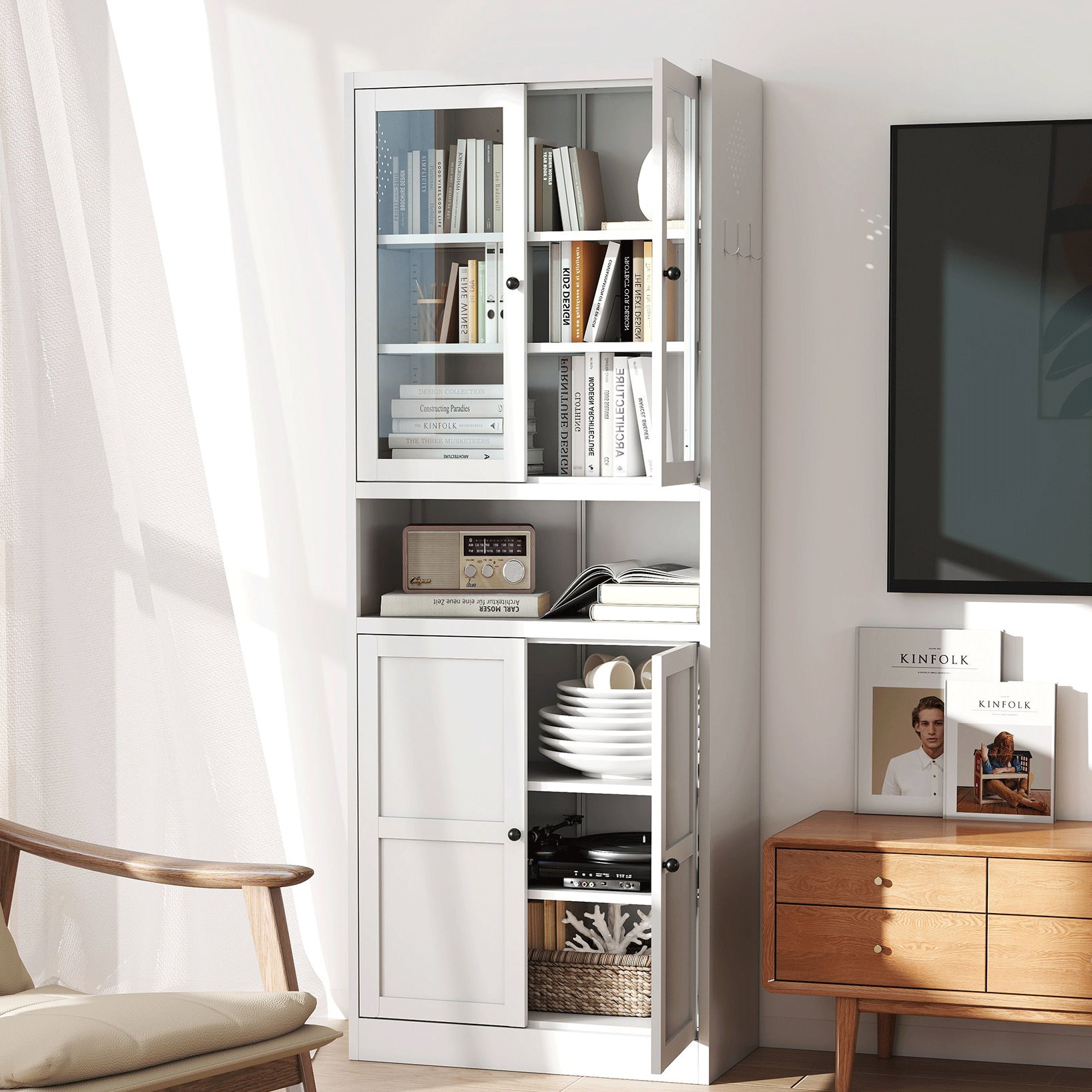 Latitude Run® 72" High Storage Cabinet With Adjustable Shelves (White ...