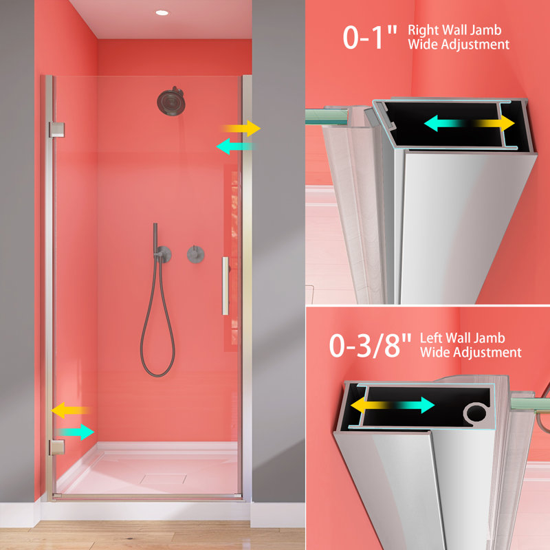34'' - 35 1/4'' W x 72'' H Frameless Pivot Swing Shower Doors Tempered Glass Bathroom Door with Handle, Left Opening, Chrome