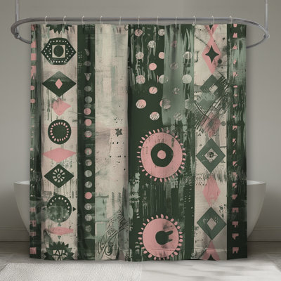 Rideaux de douche géométriques à motif tribal extra long